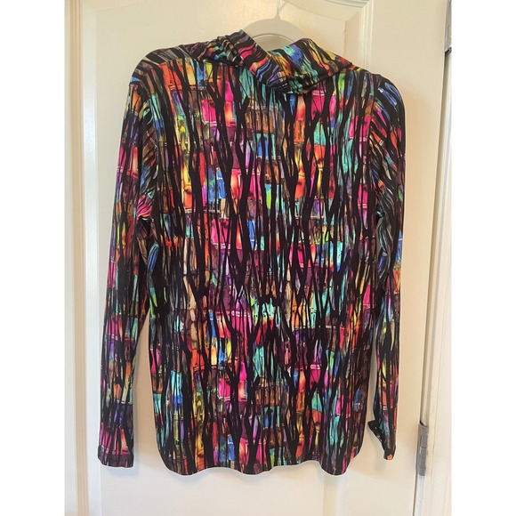 Snoskins Size S Long Sleeve Cowl Neck Viscose Top Stained Glass Kaleidescope - Picture 2 of 5
